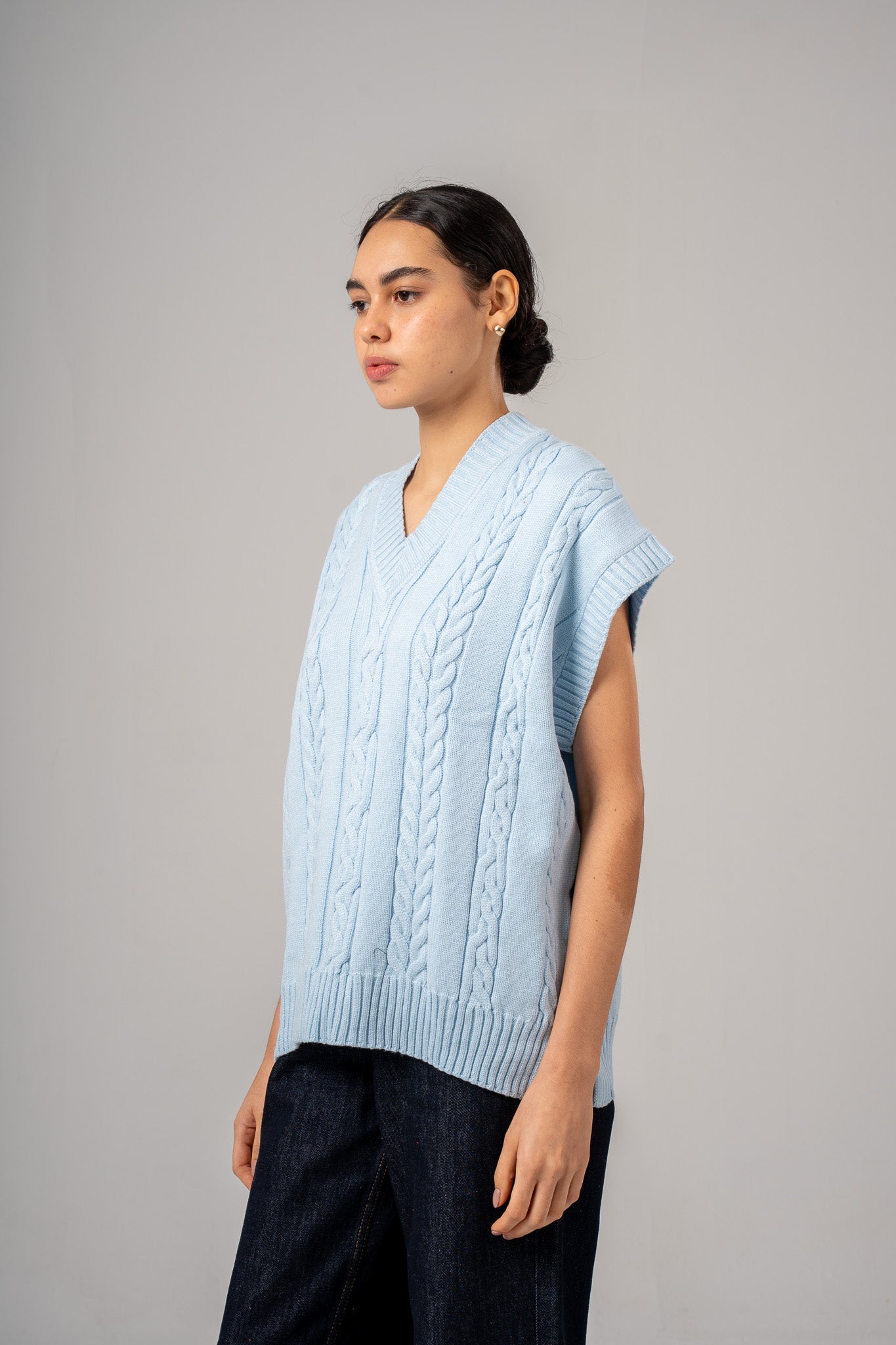 Light Blue V-Neck Cable vest